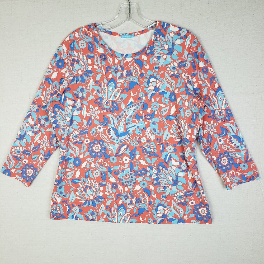 J McLaughlin Top Floral Paisley Print Catalina Cloth Blouse 3/4 Sleeve size XL